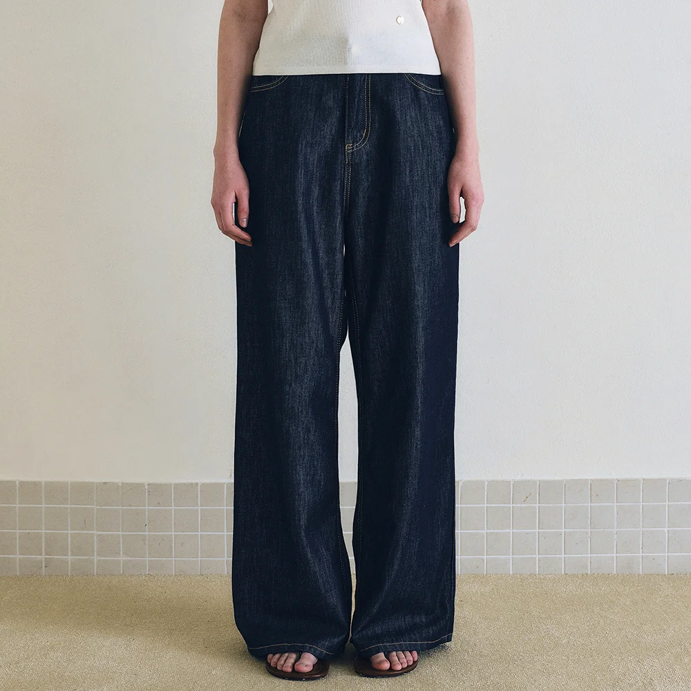 Raw wide denim pants_Dark blue