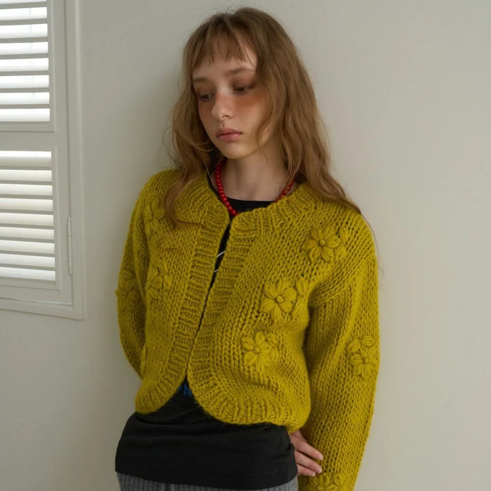 Handmade Flower Cardigan / Olive