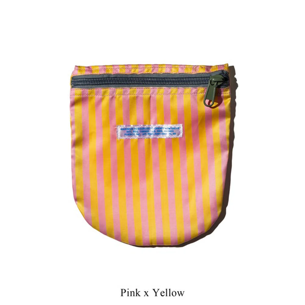 SCHOOL TIE FABRIC SEMICIRCLE POUCH / Pink x Yellow