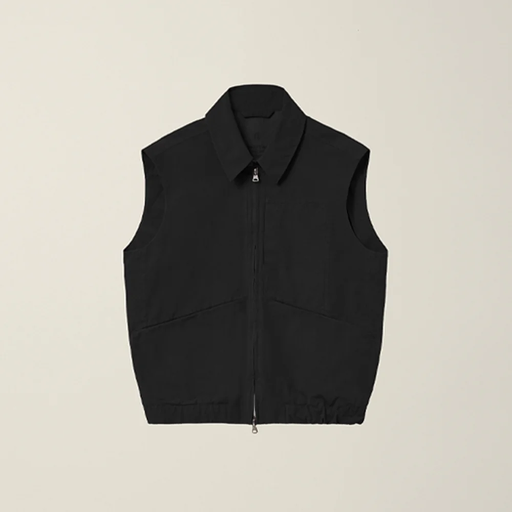 OBLIQUE POCKET COTTON BLOUSON VEST BLACK