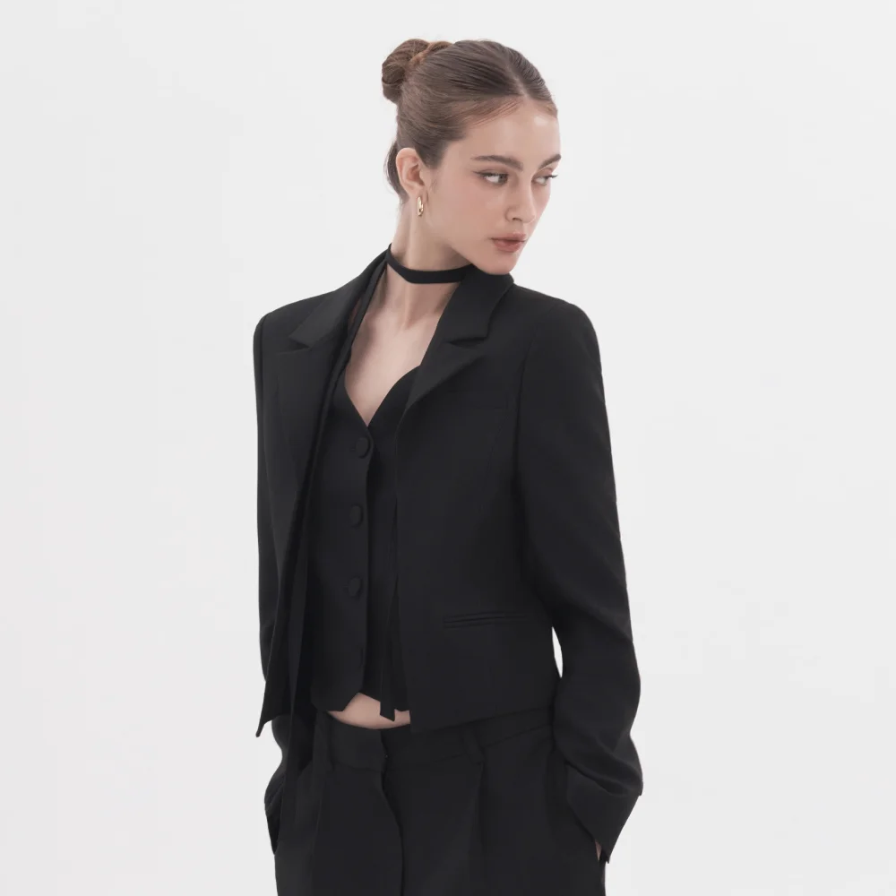 Layered Tailored Vest Jacket - Black