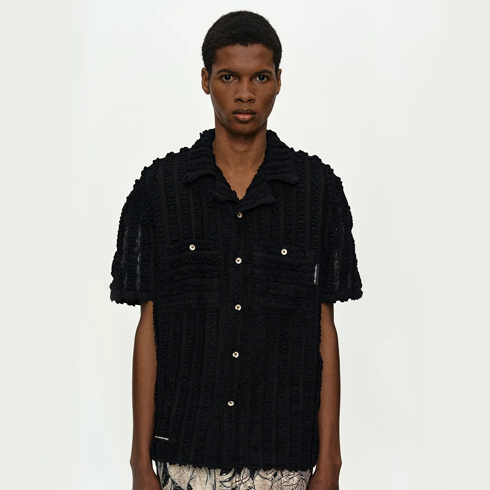 KENLEY KNITTED OPEN COLLAR SHIRT atb1445m(BLACK)