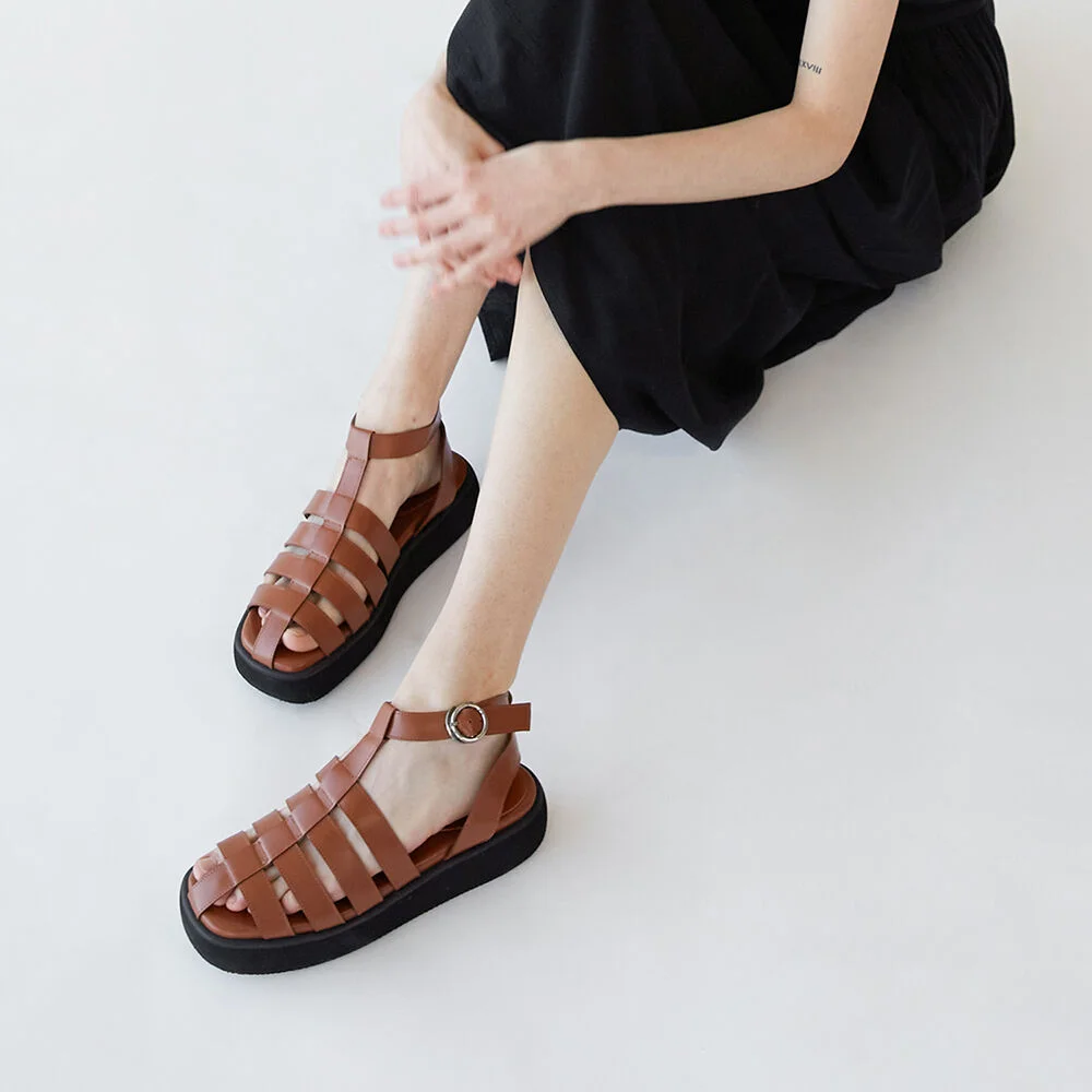 Ares Caged Sandals Leather Brown