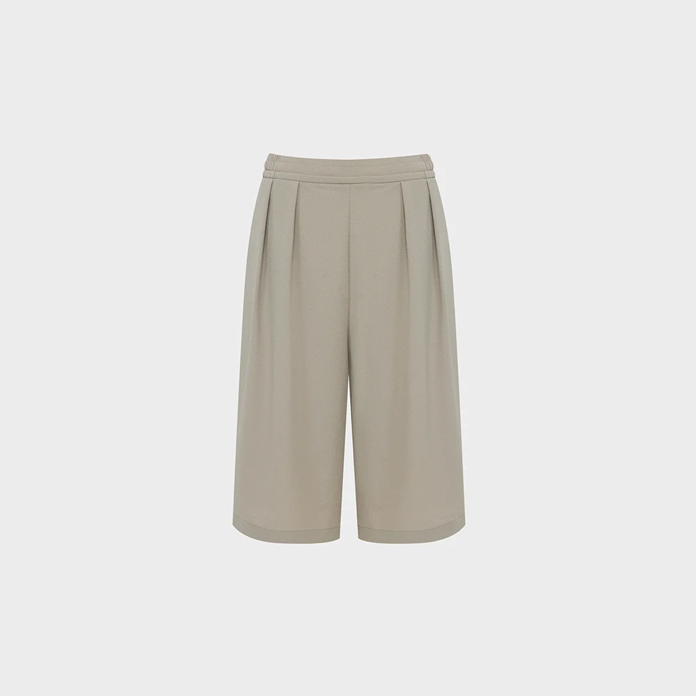 WIND SUCKER (防風 泡泡紗) 女裝 百慕達 褲子_MID BEIGE_DWM26374JL