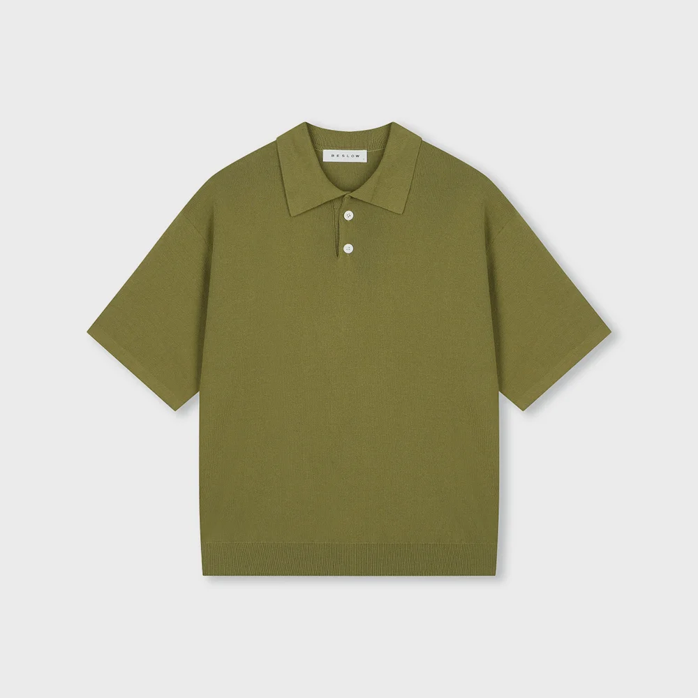 FINE KNIT POLO SHIRTS YELLOW GREEN