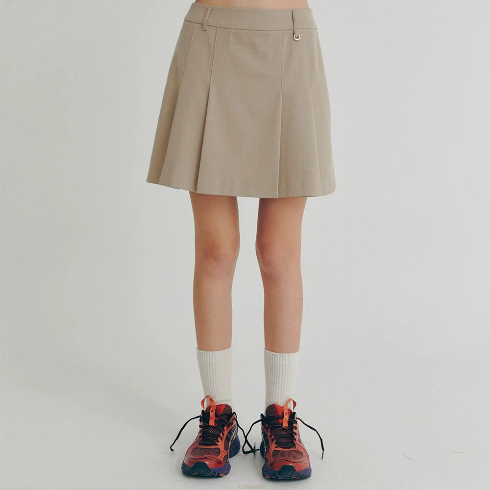 Wool Pleated Skirt (Beige)