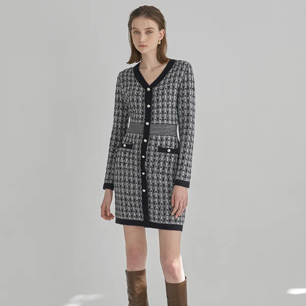 ANNA V-NECK TWEED DRESS (OP-5962)