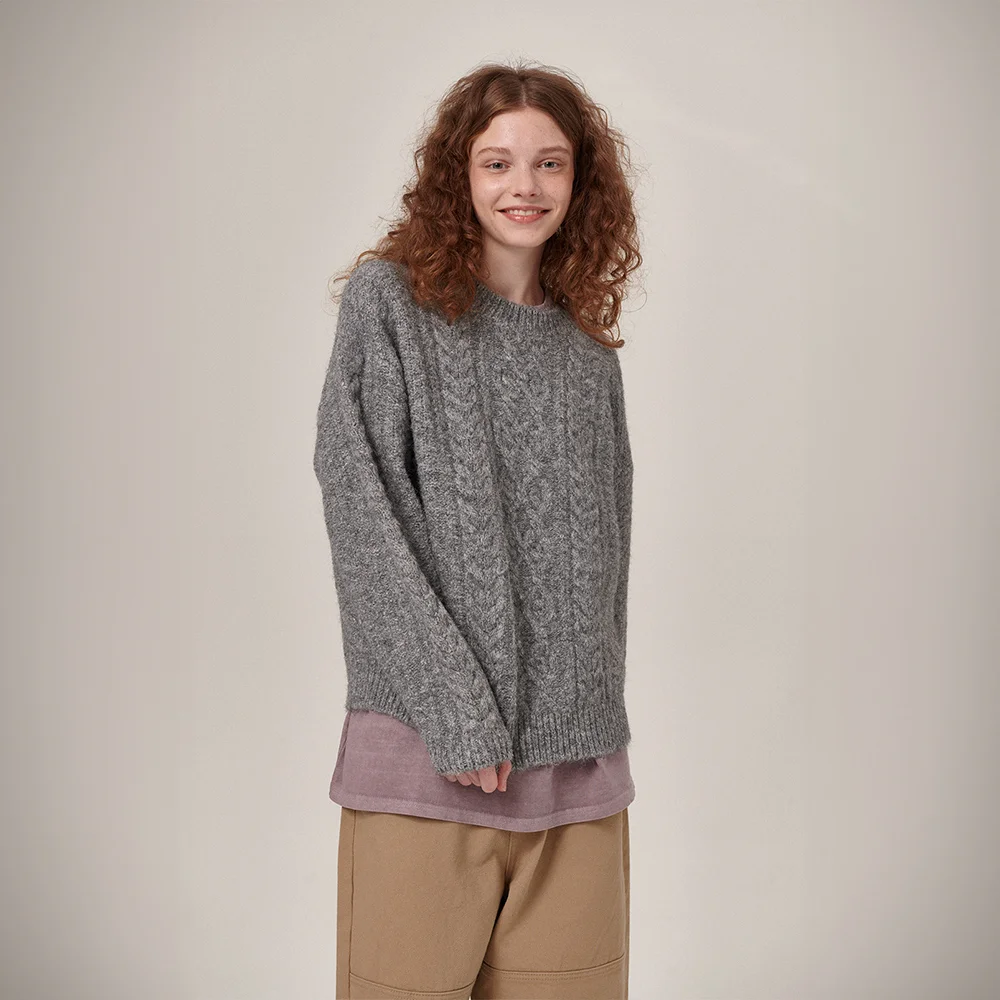 Daze Wool Fisherman Round Knit Grey
