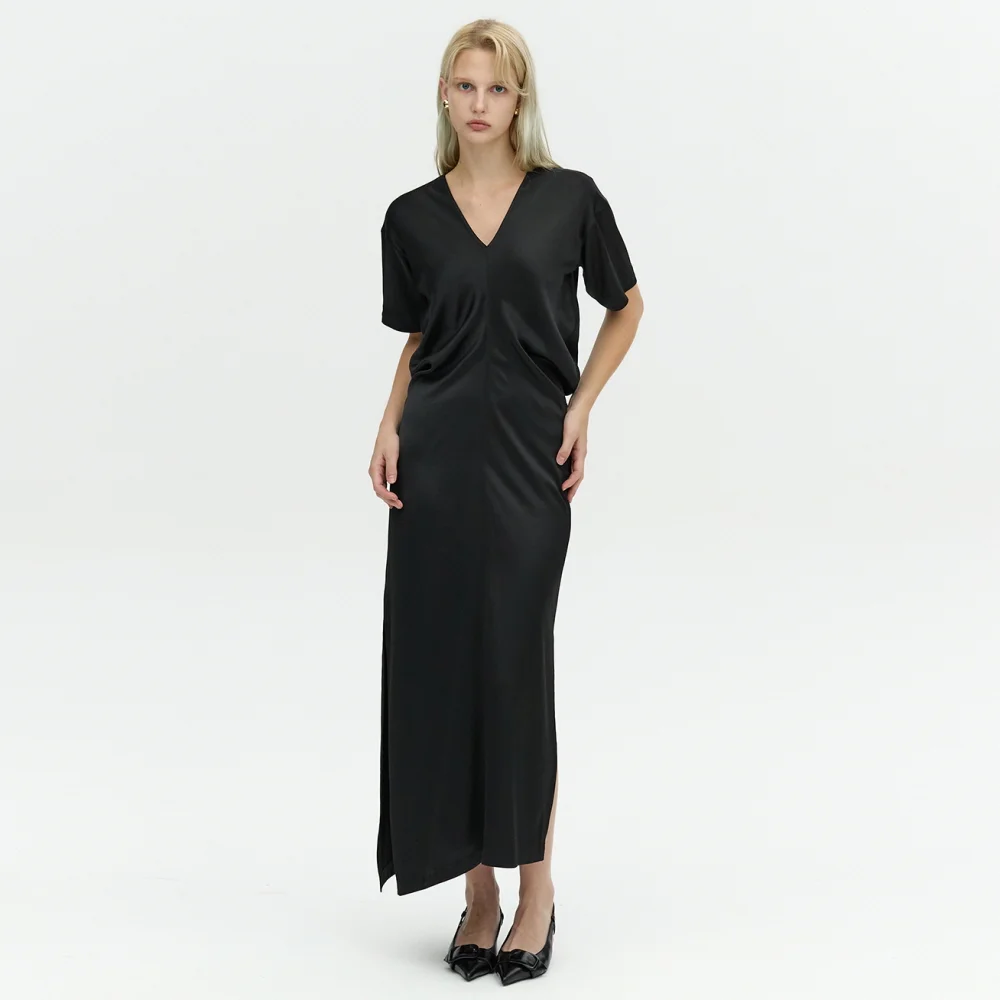 SATIN FLOW HALF DRESS_BLACK