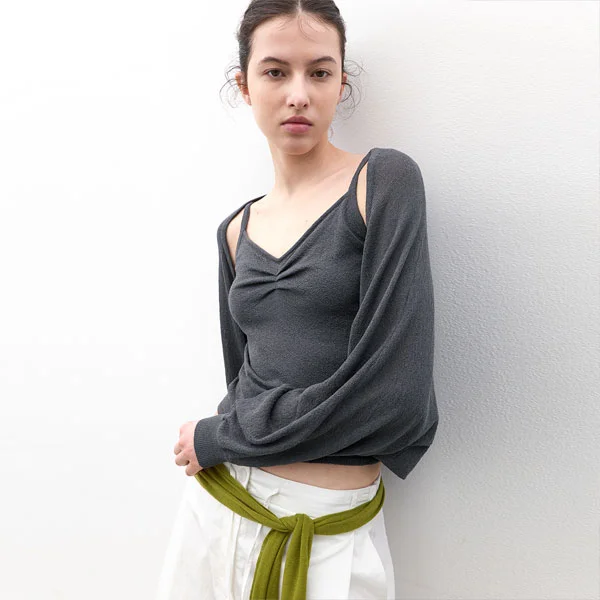BOUCLE SHIRRING BOLERO TOP SET (CD-2265)