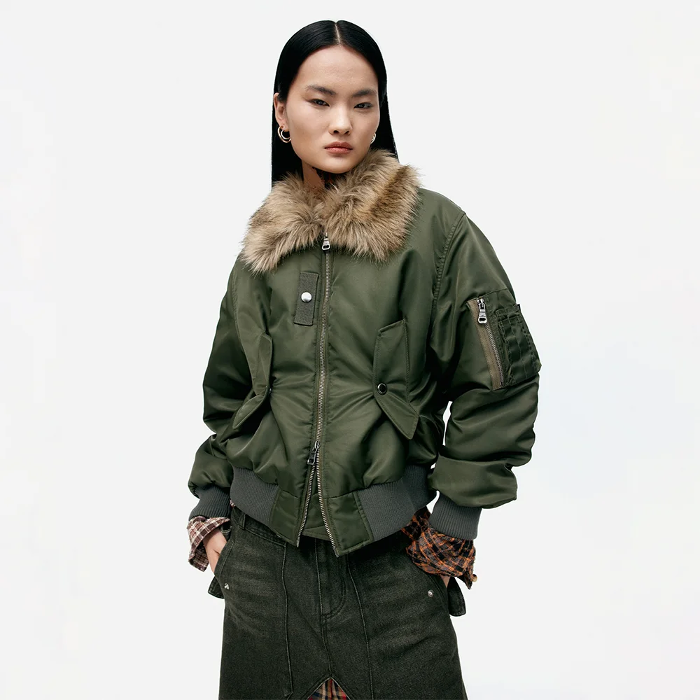 FUR COLLAR MA-1 BOMBER awa737u(KHAKI)
