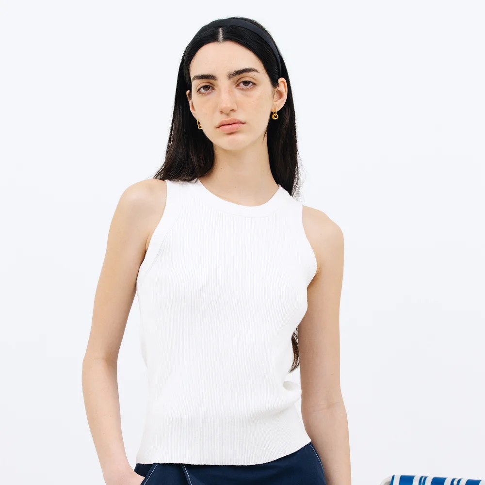 round sleeveless knit_white