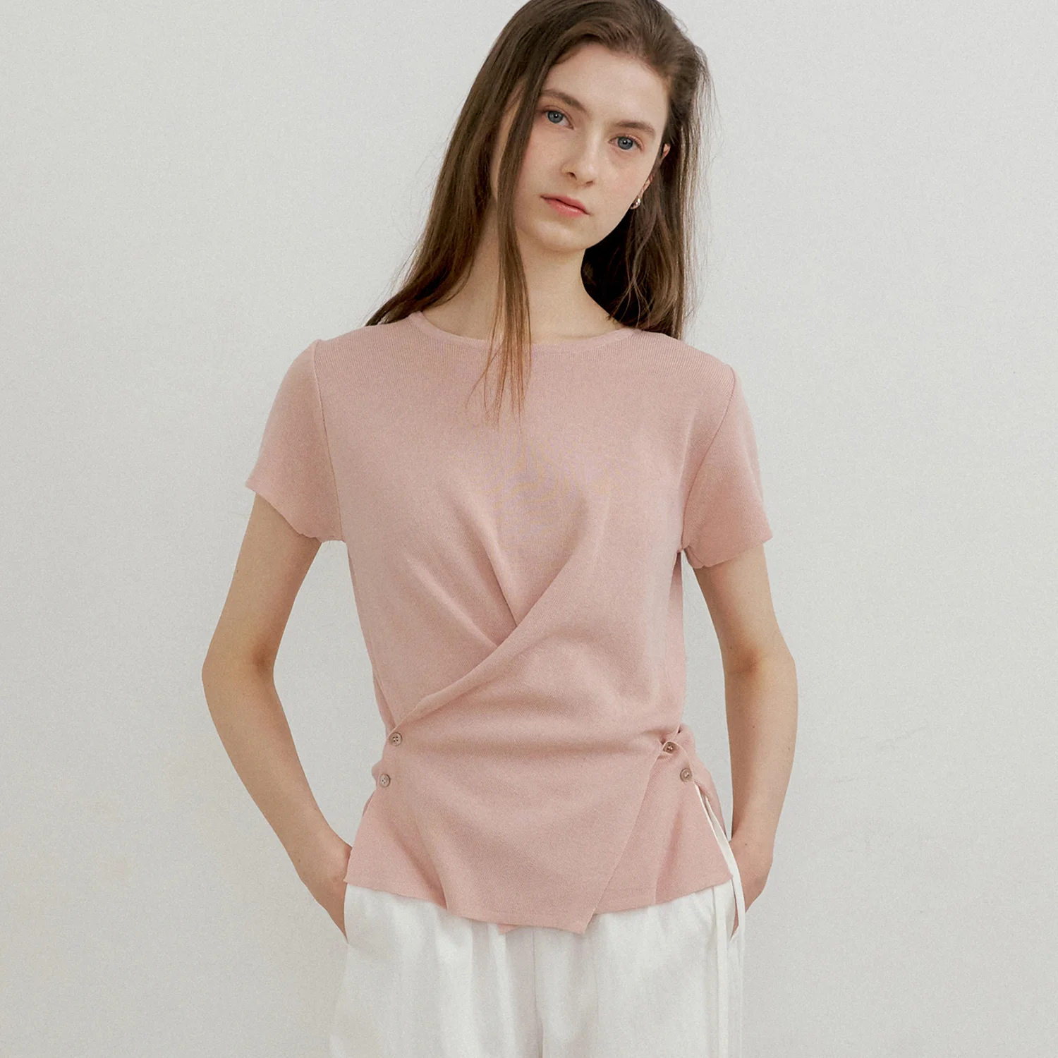 comos 1474 cross button wrap knit (pink)