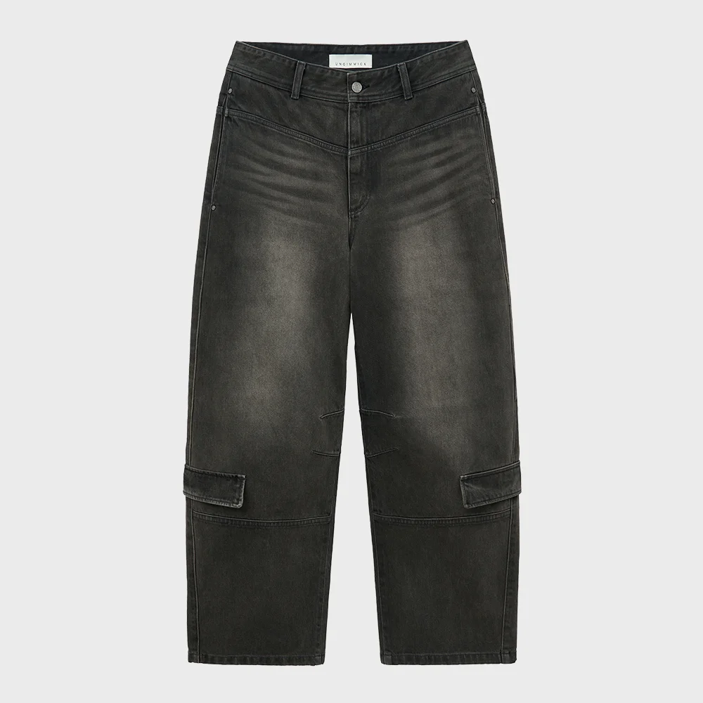 SAND WASHED CARGO DENIM PANTS (BROWN)