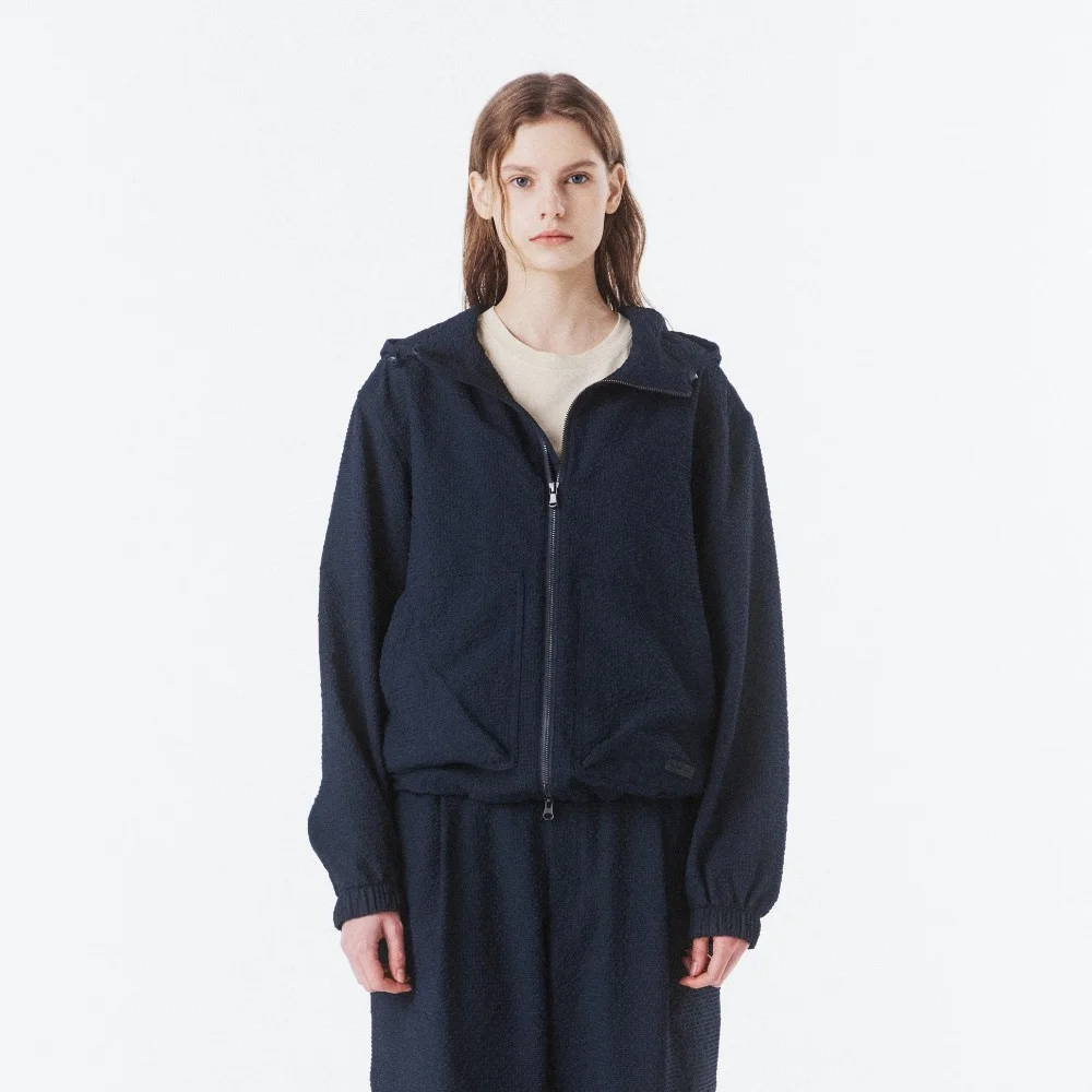 SEERSUCKER HOODIE ZIP-UP - D/NAVY (P262UJP180)