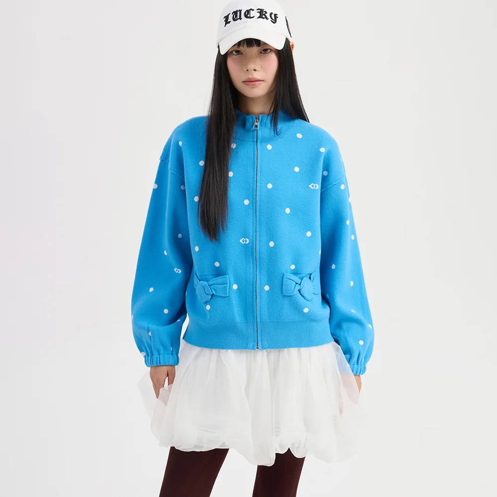 Dot Zip up Knit Cardigan (blue) LFWCW25210BUX