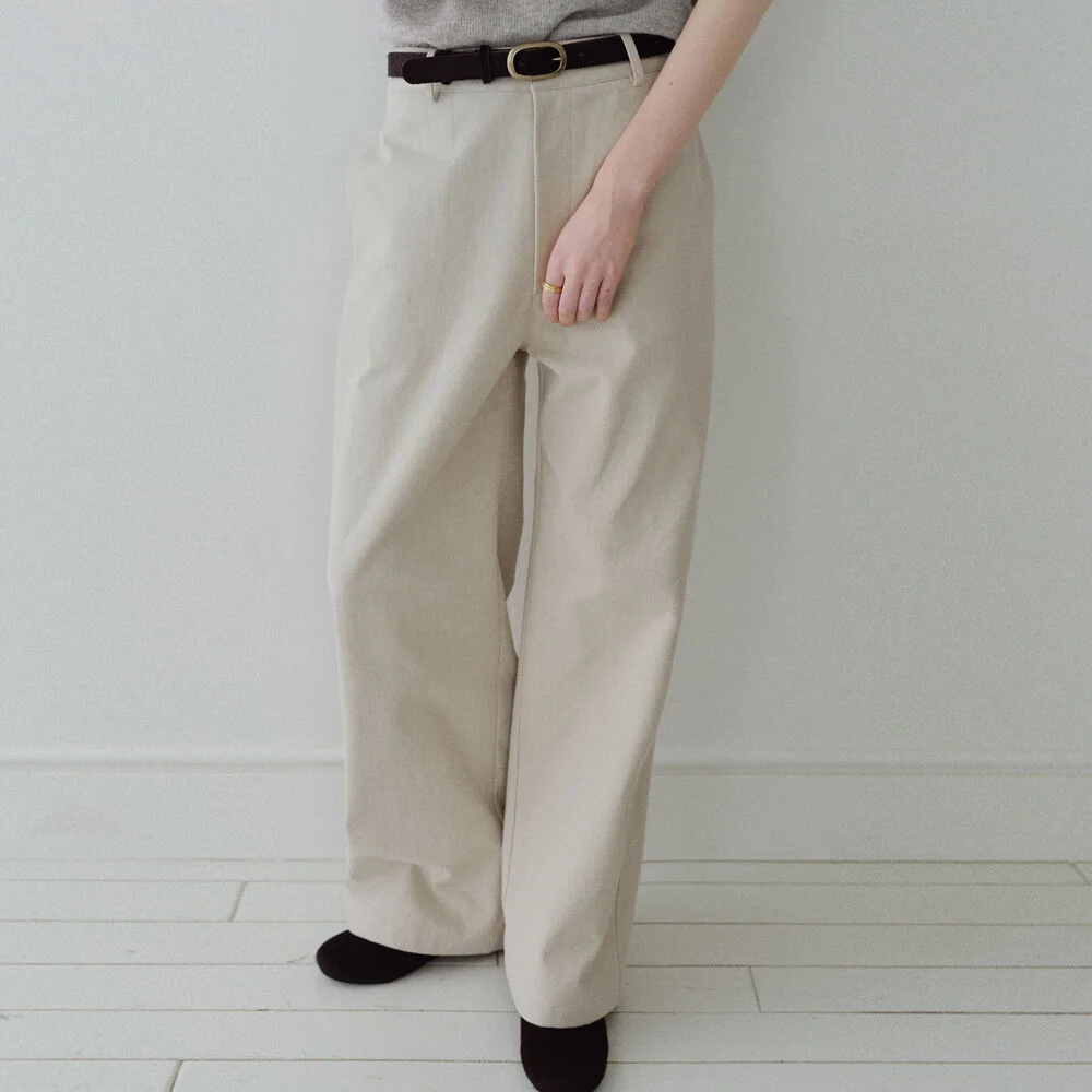 FLEECE COTTON WIDE PANTS_GREIGE