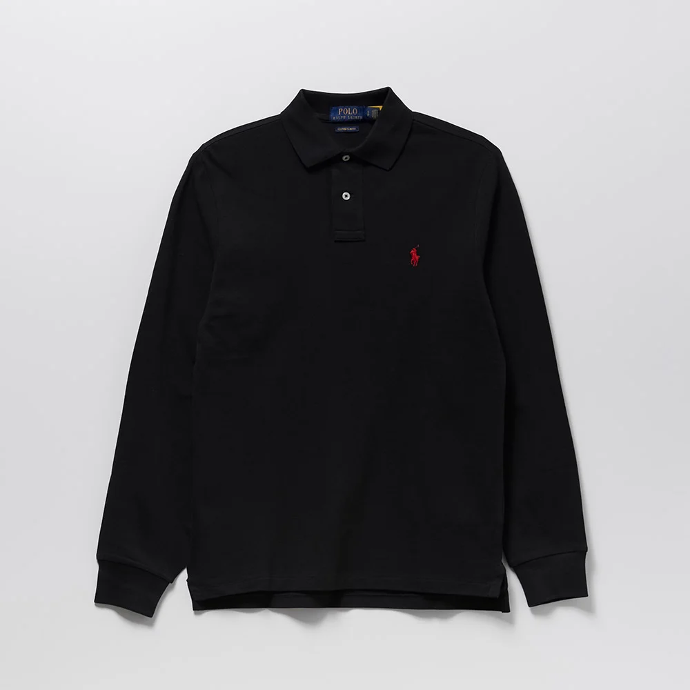 訂製 修身版型 長 衣袖 Polo 襯衫 (BLACK)