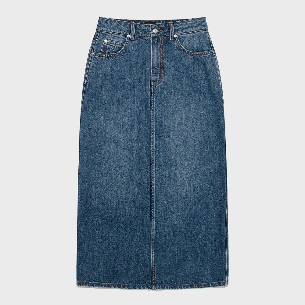 女裝 牛仔 Maxi 半身裙 靛藍 中度