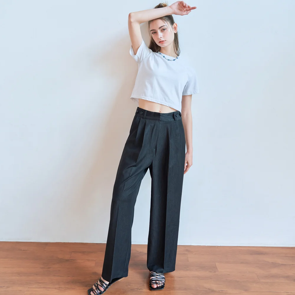 TWO-TUCK DENIM WIDE PANTS (BLACK)