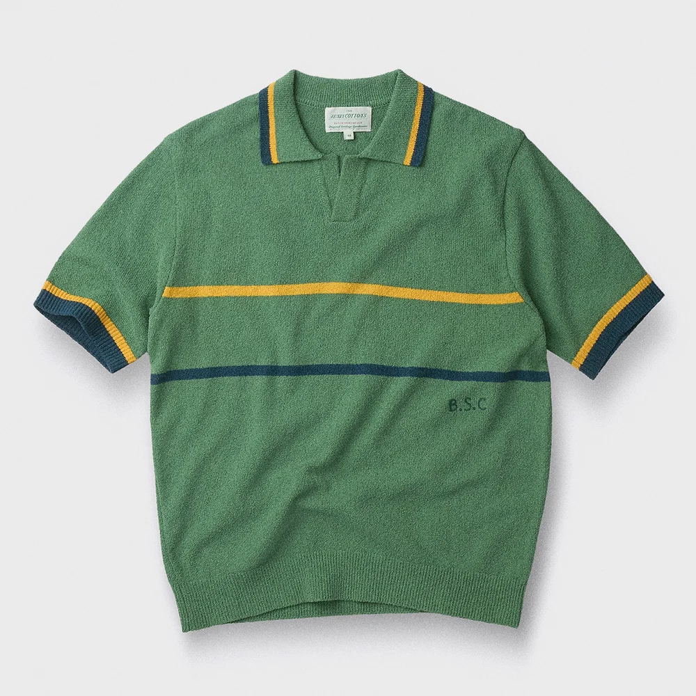Stripe Short-Sleeves Open-Polo Knit ABWAM26761GRX