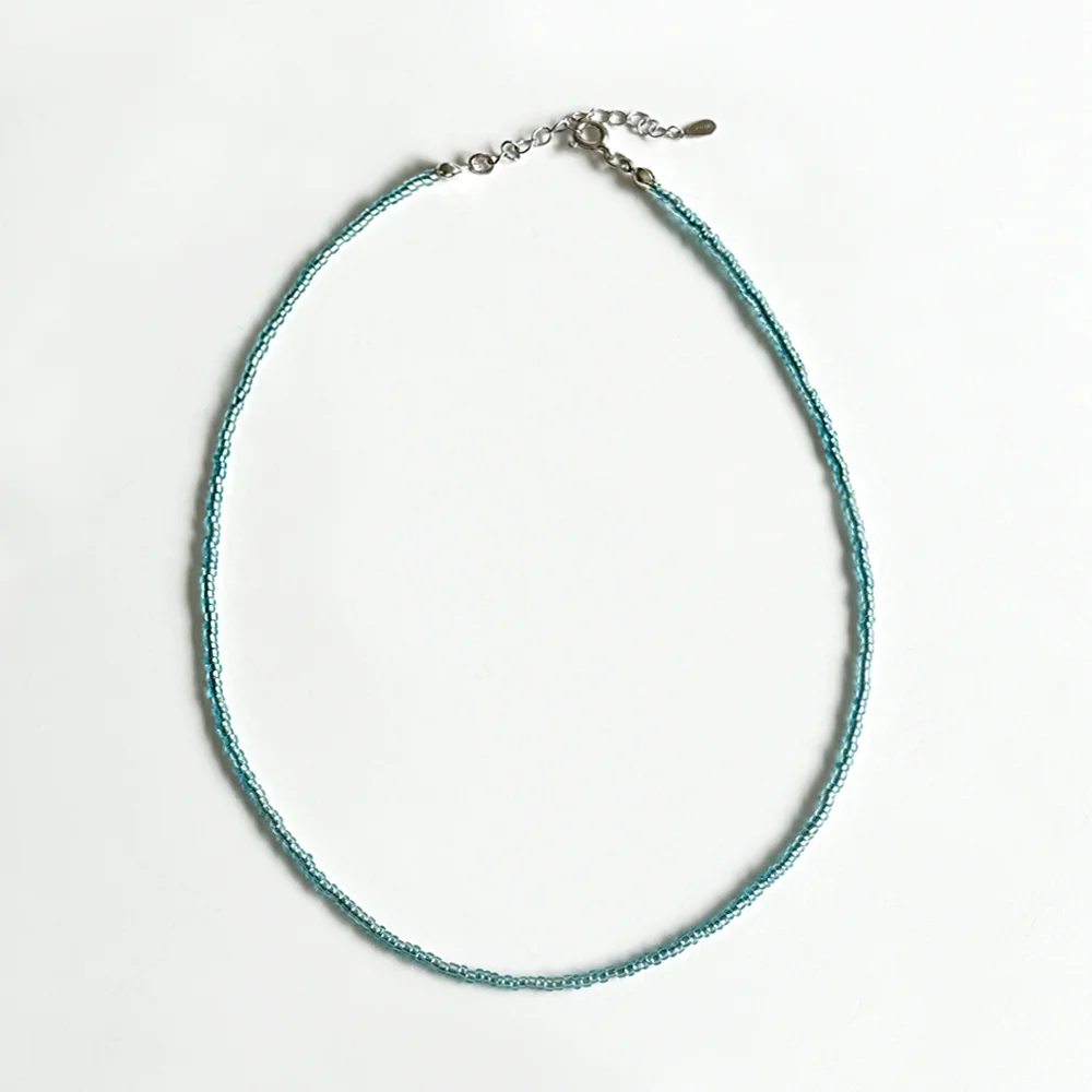 Simple Color Beads Necklace(925silver blue)