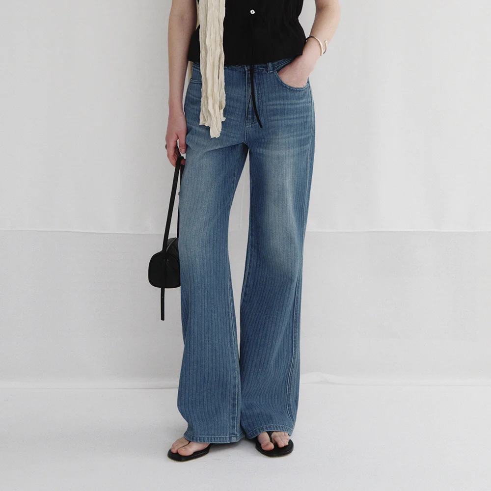 Vila Stripe Straight Denim (Mid Blue)
