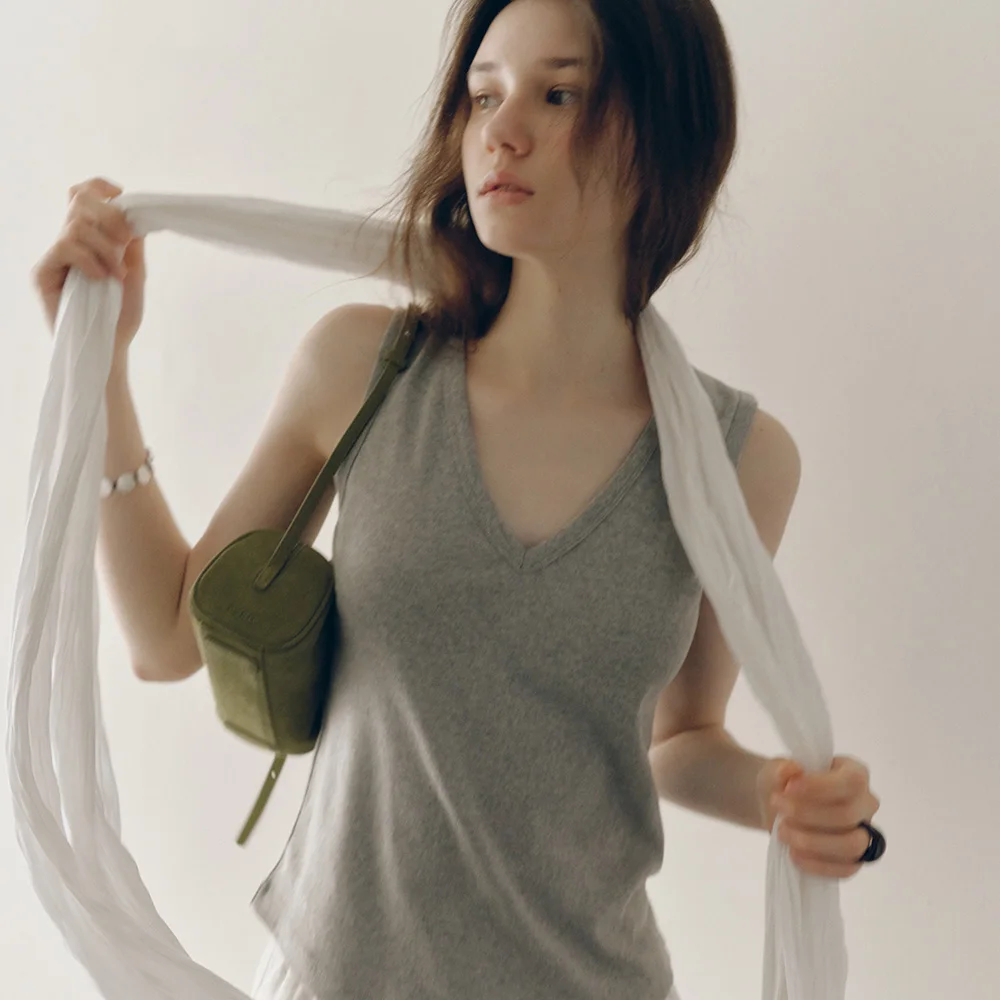 Rue Cotton V-Neck Sleeveless (Gray)