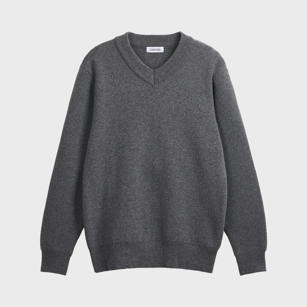 CASHMERE BLEND V-NECK PULLOVER (GRAY)