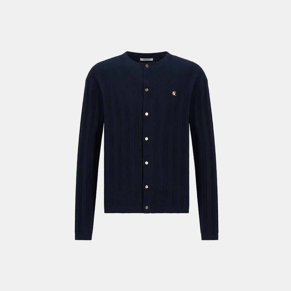 (M) RIBBED KNIT CARDIGAN - NAVY