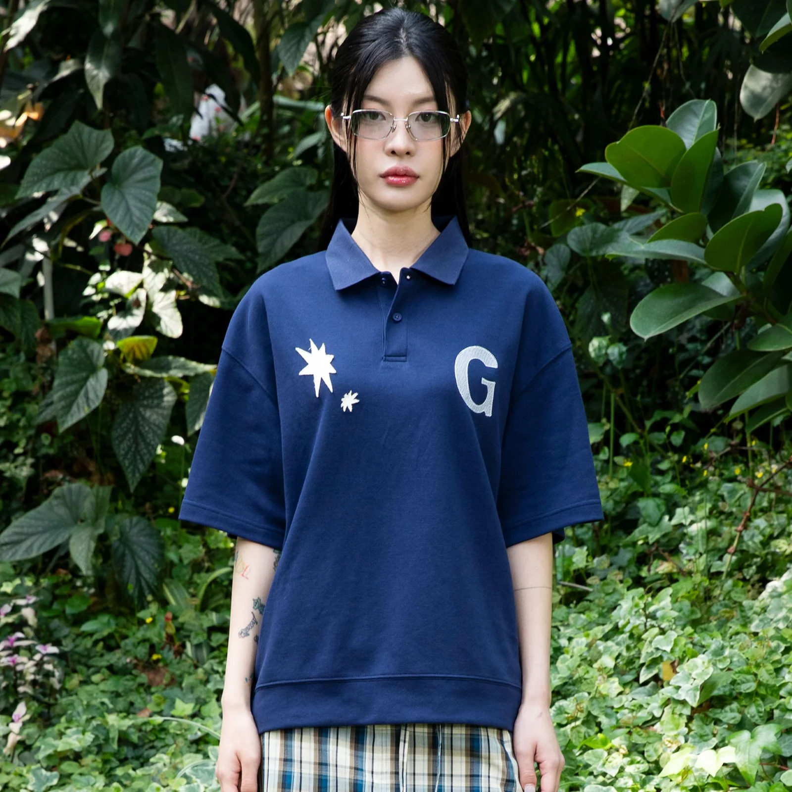 GT130 Stars 貼布繡 短袖 有領T恤 (NAVY)