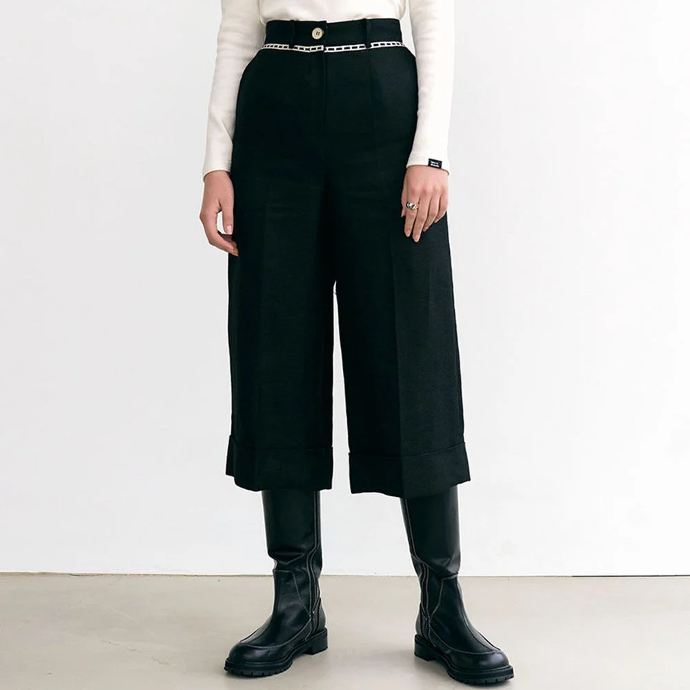 6A Tape detailed tweed culottes (Black)