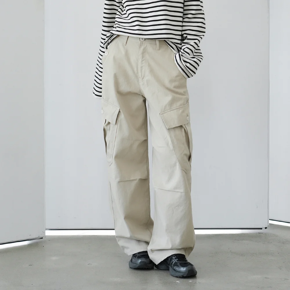 W1080 BUTTON WIDE CARGO PANTS (2COLORS)