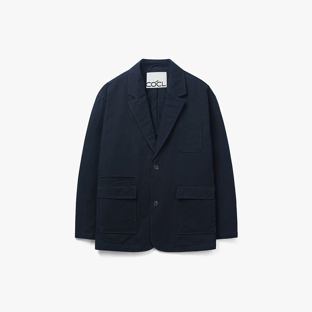 純棉 寬鬆版型 水洗 西裝外套 海軍藍 COOSJK039NAVY