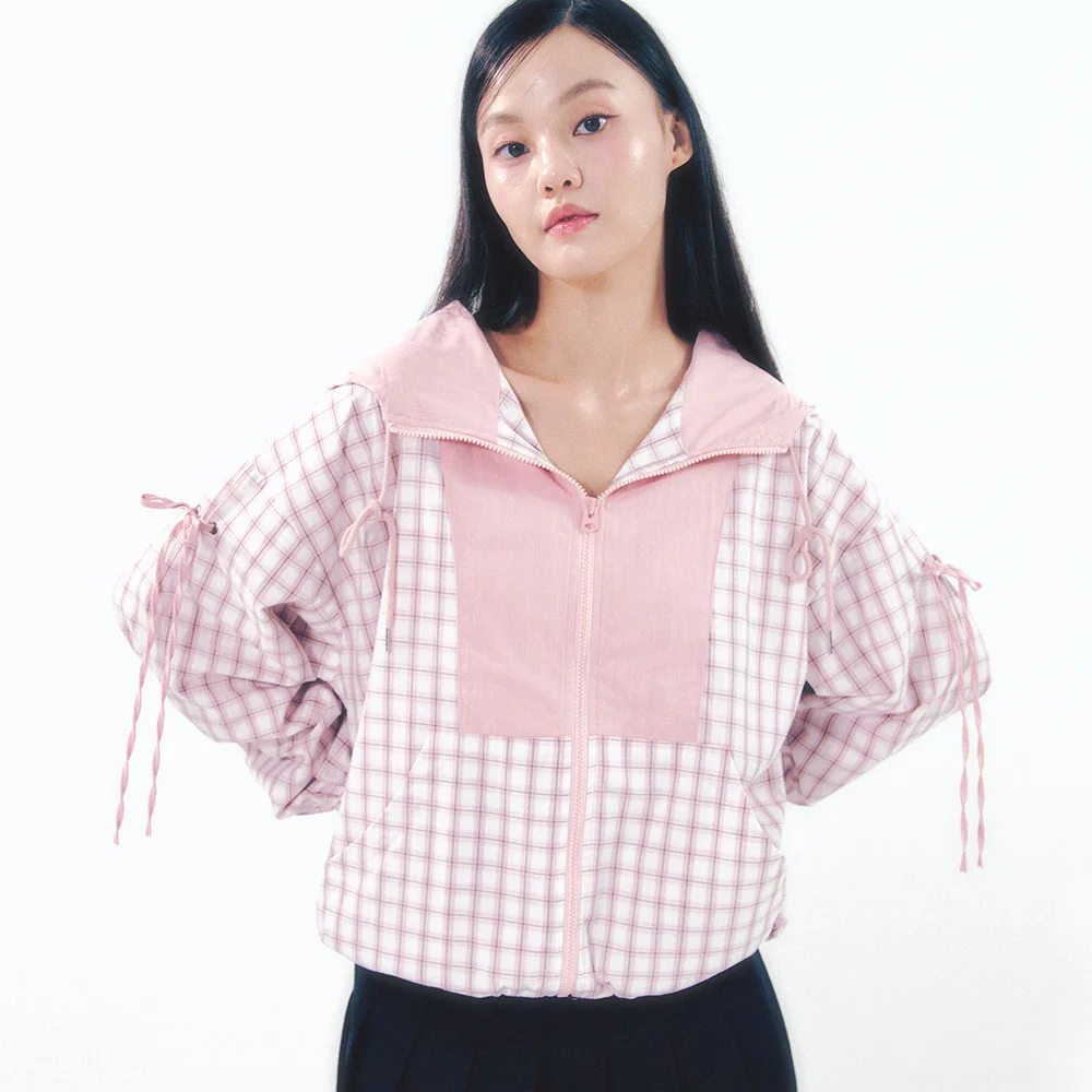 Check Ribbon Wind Breaker Pink