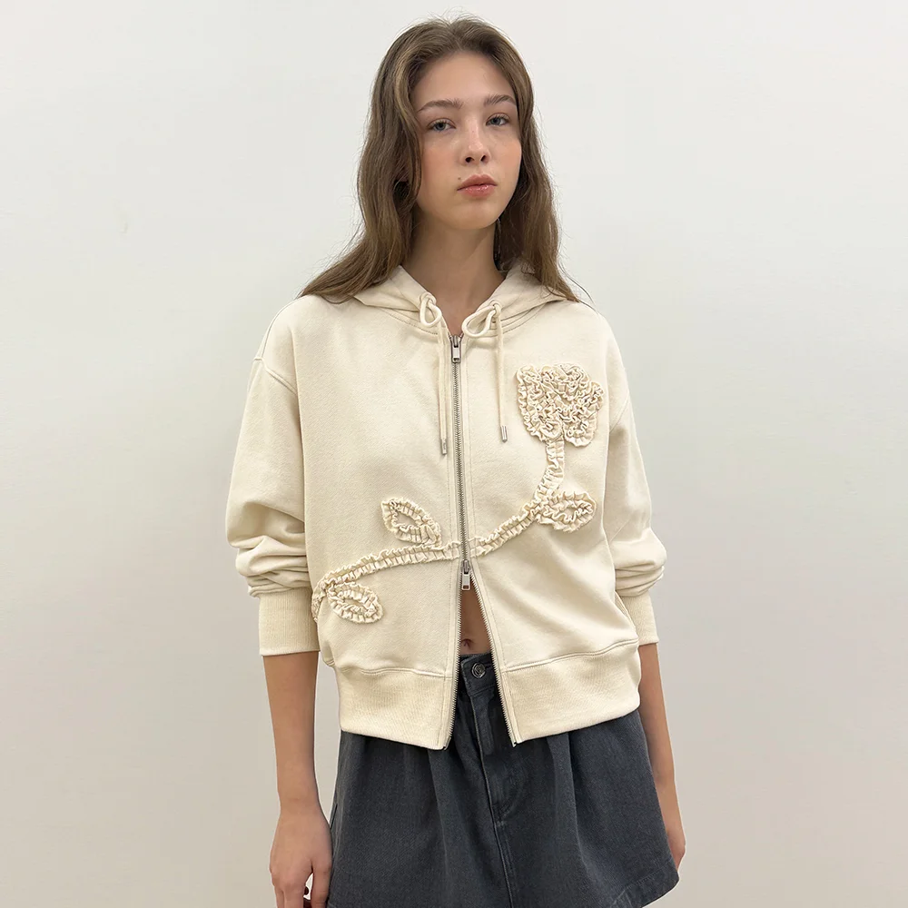 Rose Frill Hoodie Zipup (Ivory)