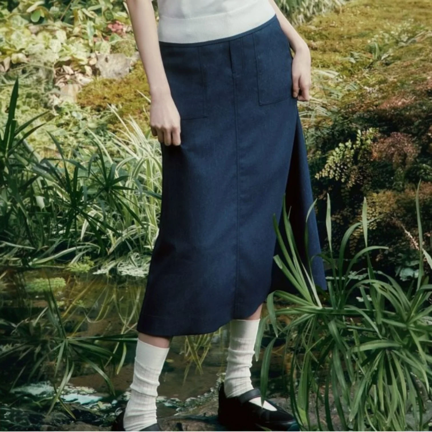 ICE ON (冰霜色 ON) 女裝 透氣 牛仔 半身裙_Indigo_DWM25368N2