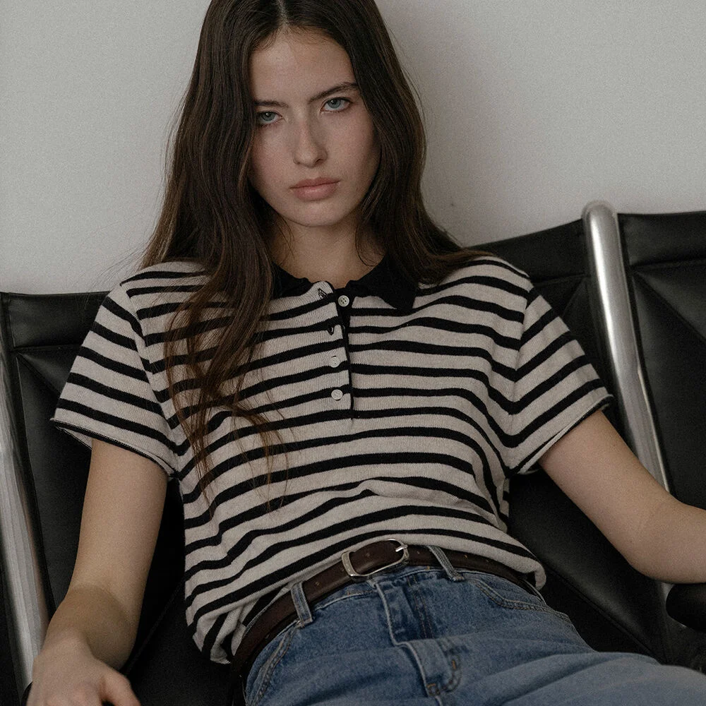 Mini-stripe cap sleeve knit_Oatmeal