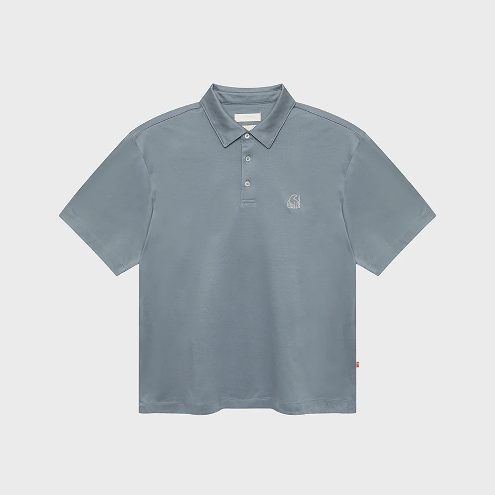 高級 比馬棉 絲光棉 Polo T恤 - M_SMOKEY BLUE_OMM26239SQ