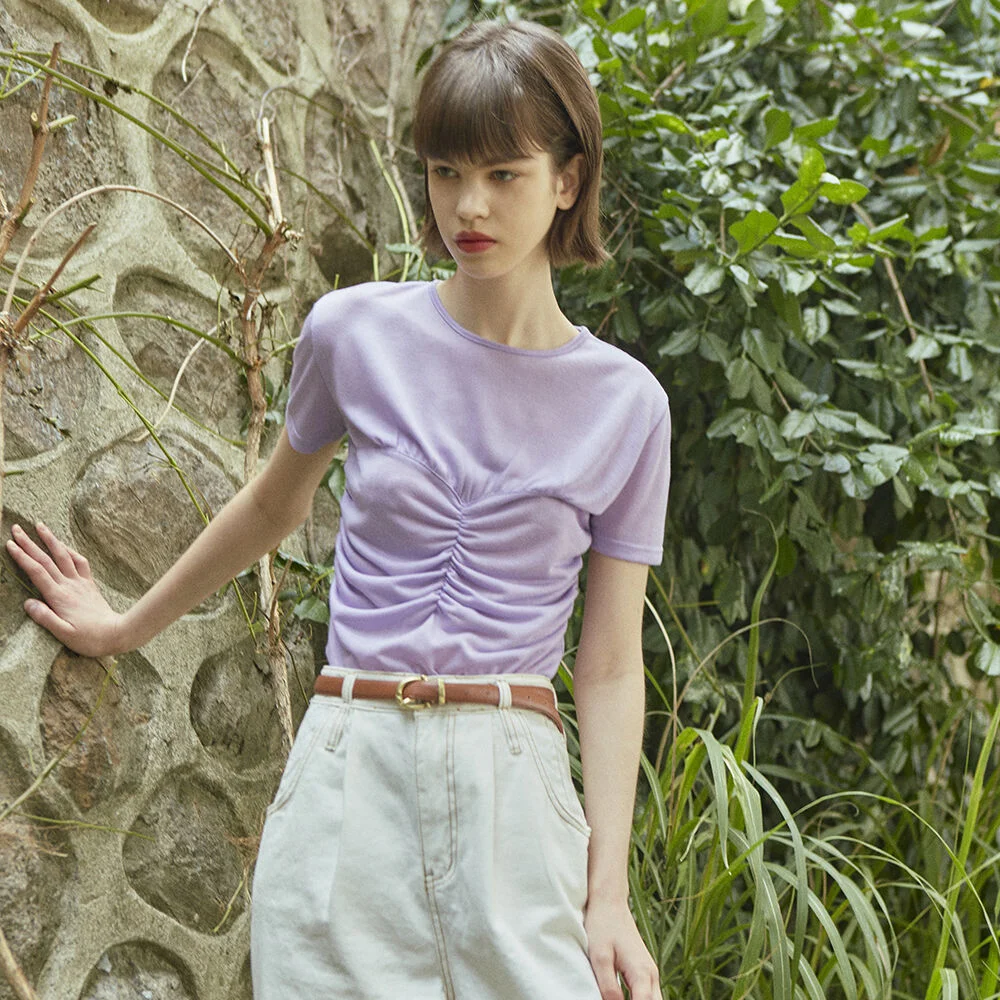 Shirring Top Layered T-Shirt (Lavender)