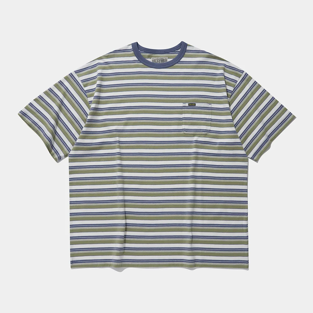 COLOR STRIPE POCKET S/S T-SHIRTS_GREEN