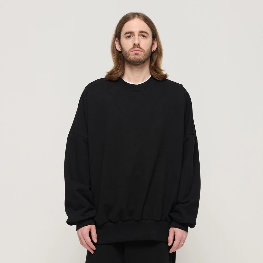 ROUND NECK POINT RAGLAN TERRY SWEATSHIRT (BLACK)