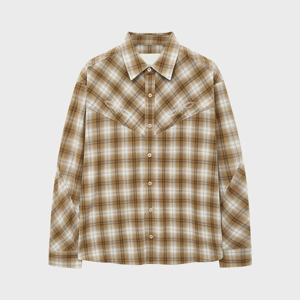 EMBROIDERED CHECK SHIRT (BEIGE)