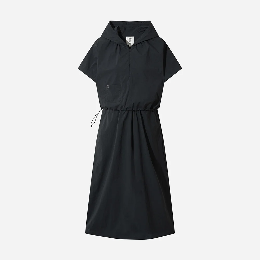 女裝) Brina 短袖 連帽衫 連衣裙(BLACK)