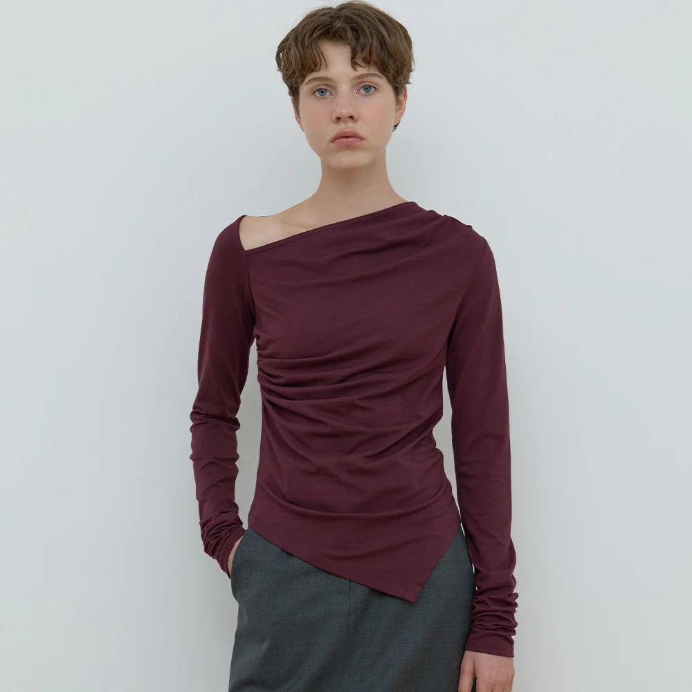ASYMMETRIC SHIRRING TOP_WINE