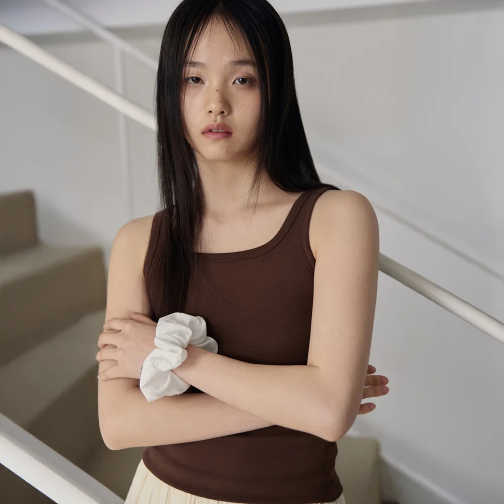 Square Neck Rib Sleeveless (Brown)