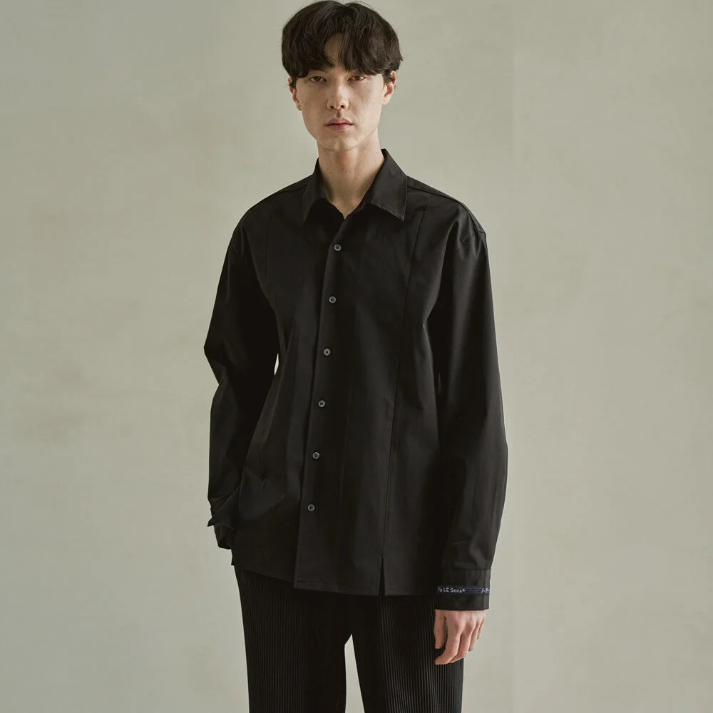 UNISEX LABEL FRONT SLIT OVER SHIRTS BLACK