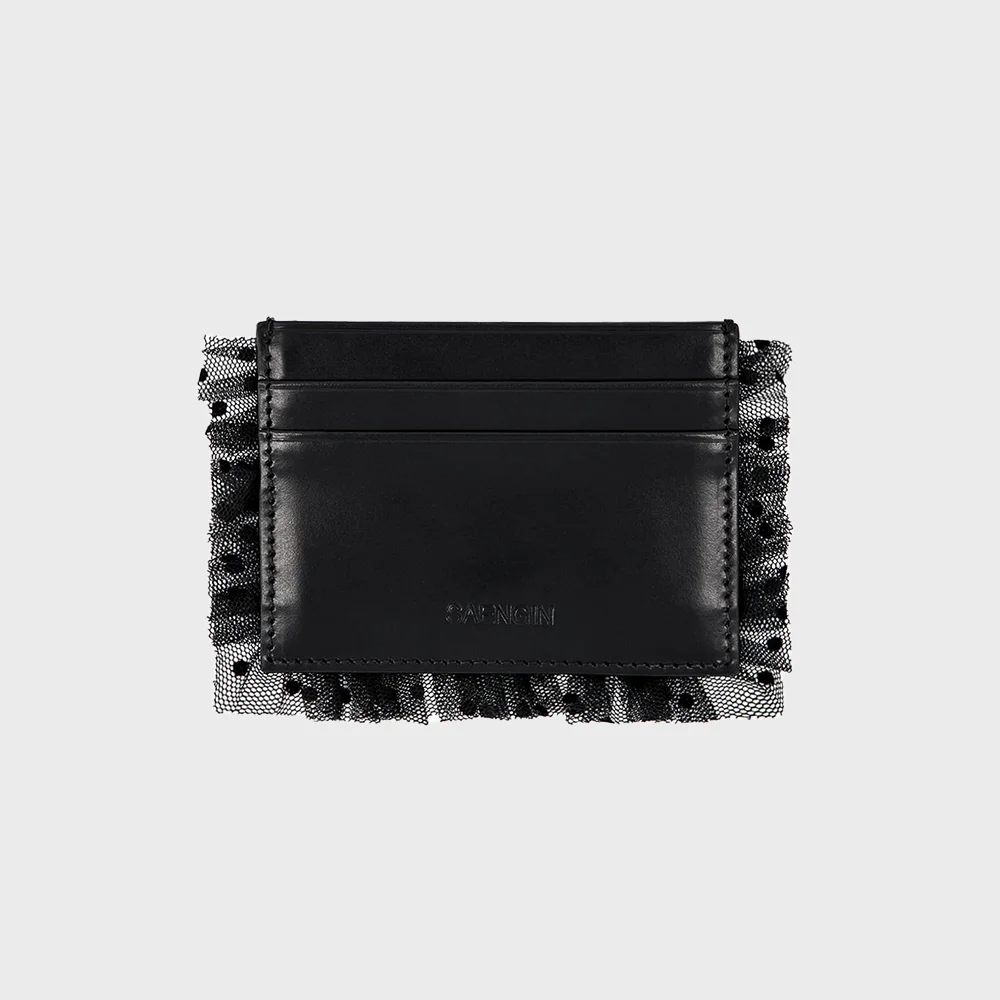 DOT SHEER LACE CARD WALLET - BLACK