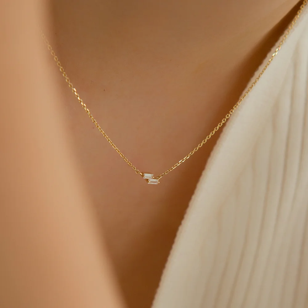 14k 雙 法棍袋 迷你 石洗 頸鏈 (14k金色) #LFN20