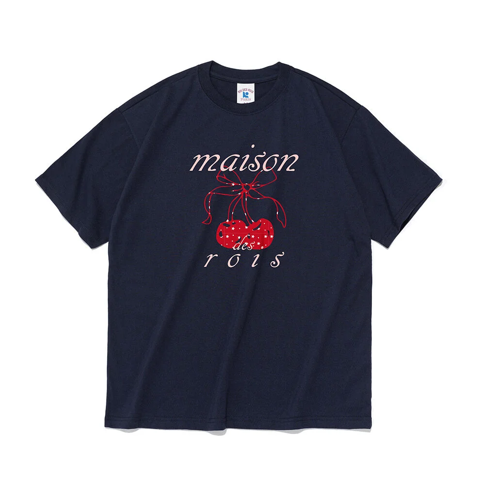 Maison 法式櫻桃 短袖T恤 (海軍藍/粉色)